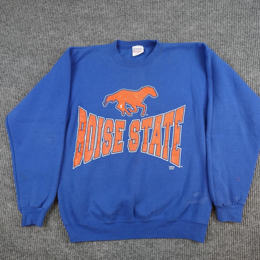 Vintage Boise State Broncos Sweatshirt Mens Large Blue NCAA Football Santee USA